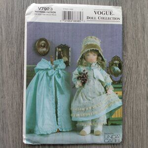 Vintage Vogue 18" Doll Clothes Dress Pantaloons Sewing Pattern Prairie 7923